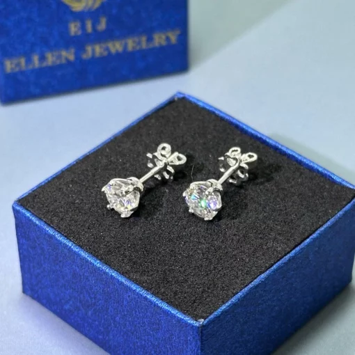 Bông Tai Bạc Nam Nữ Đính Kim Cương Moissanite,Bạc 925 Phủ Bạch Kim Không Đen Không Mờ Bảo Hành Trọn Đời-EIJBT02