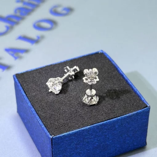 Bông Tai Bạc Nam Nữ Đính Kim Cương Moissanite,Bạc 925 Phủ Bạch Kim Không Đen Không Mờ Bảo Hành Trọn Đời-EIJBT02