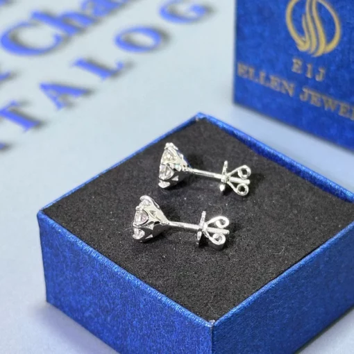 Bông Tai Kim Cương Moissanite Kiểm Định GRA Bạc 925 Xi Bạch Kim 8 Chấu Chuôi Zen ELLEN - EIJBT09