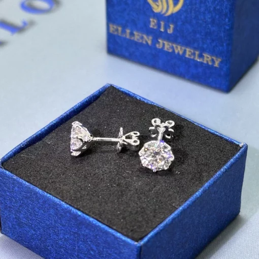 Bông Tai Kim Cương Moissanite Kiểm Định GRA Bạc 925 Xi Bạch Kim 8 Chấu Chuôi Zen ELLEN - EIJBT09